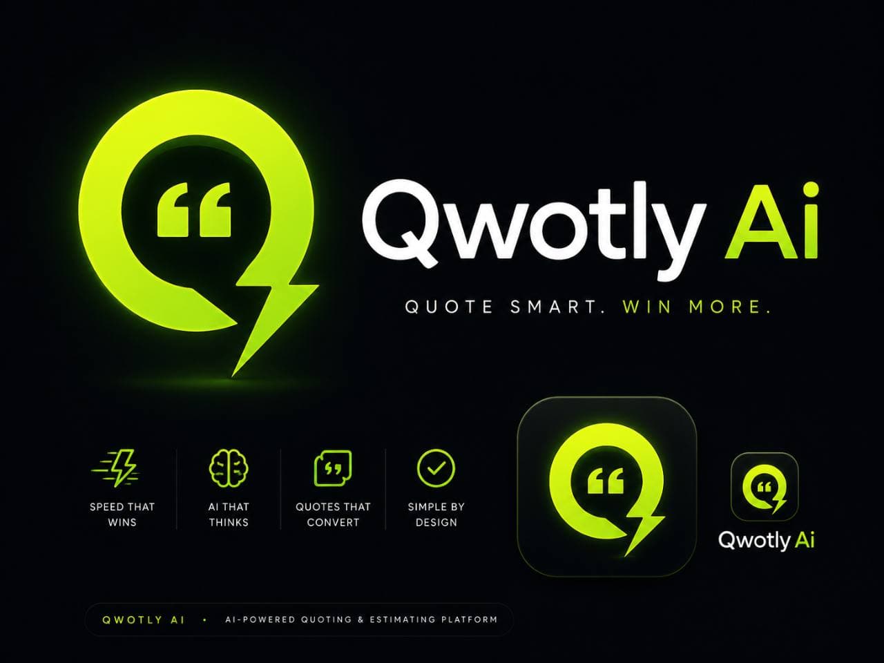 Qwotly Ai neon quote-lightning logo